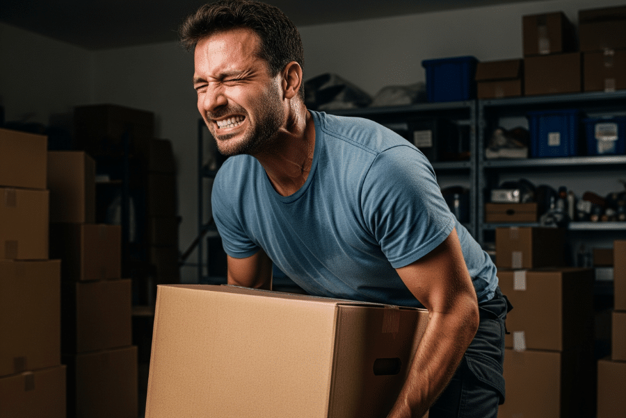 Unsafe lifting technique leading to herniated disc