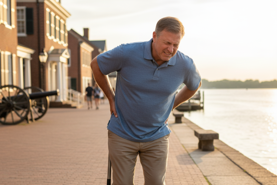 Middle-aged man with back pain due to spinal stenosis Yorktown VA