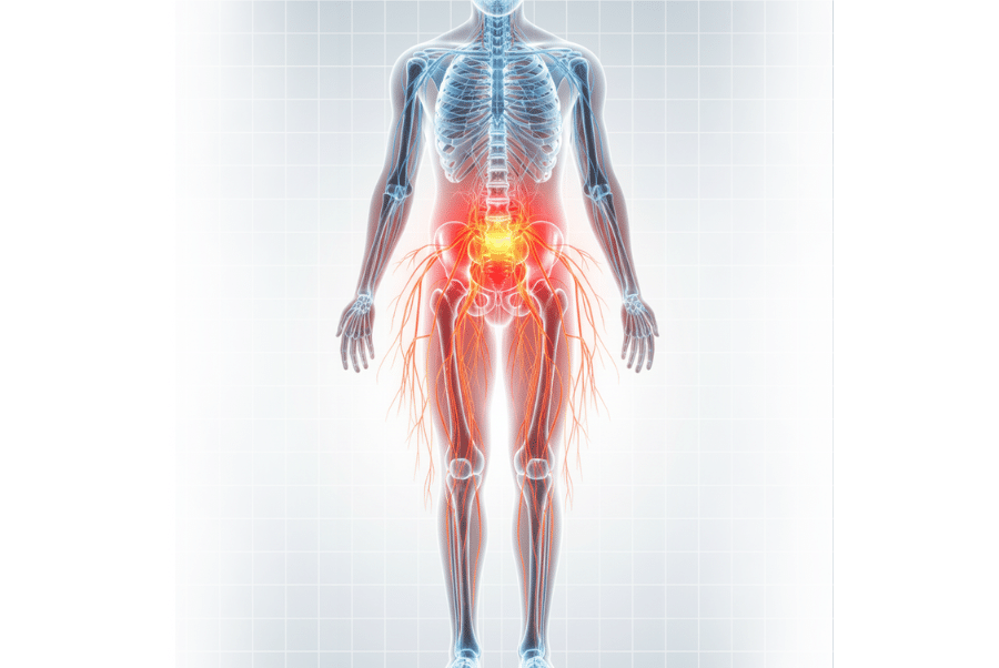 Nerve pain illustration showing spinal compression and irritation