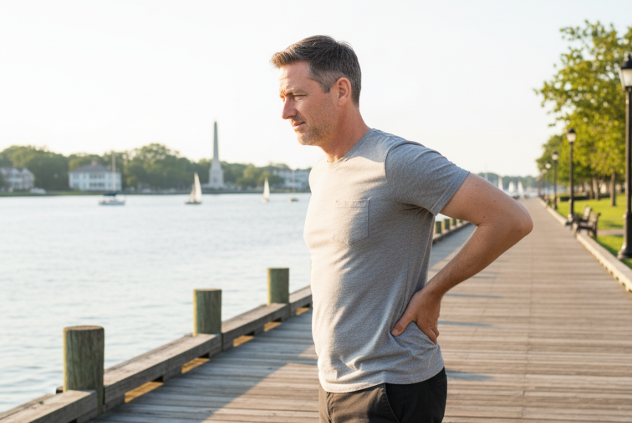 Yorktown resident experiencing back pain from an old injury