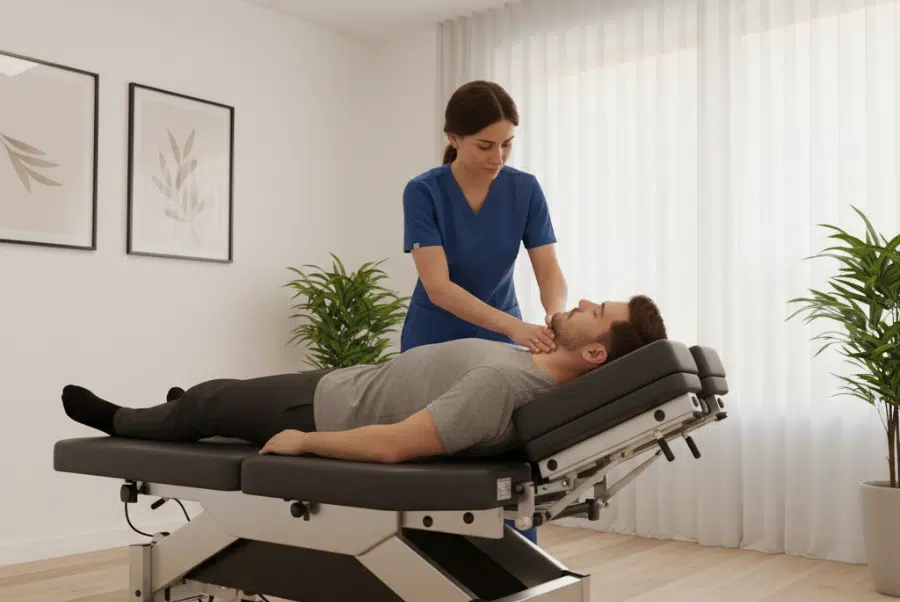 Chiropractor performing gentle cervical adjustment for whiplash treatment in Yorktown VA