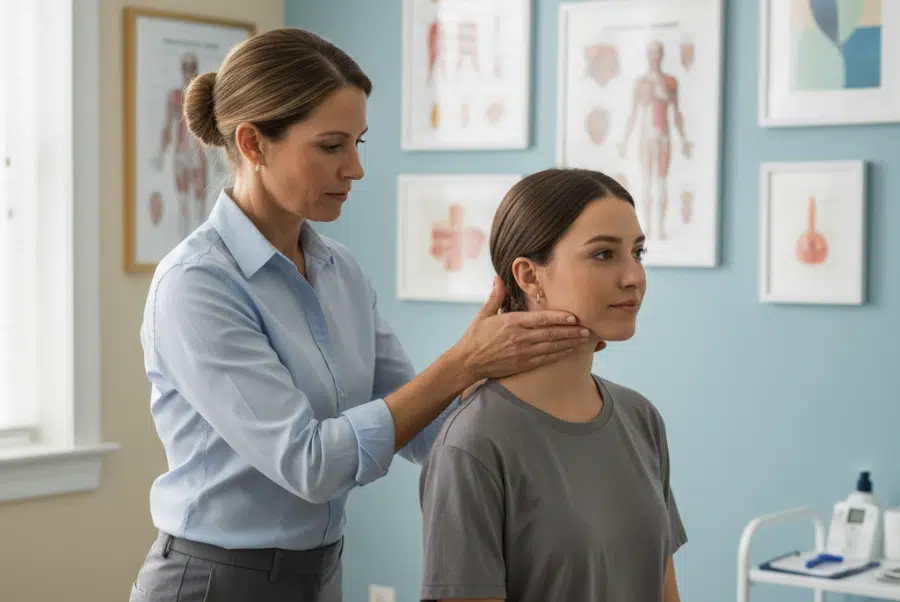 chiropractor checking limited neck rotation after accident