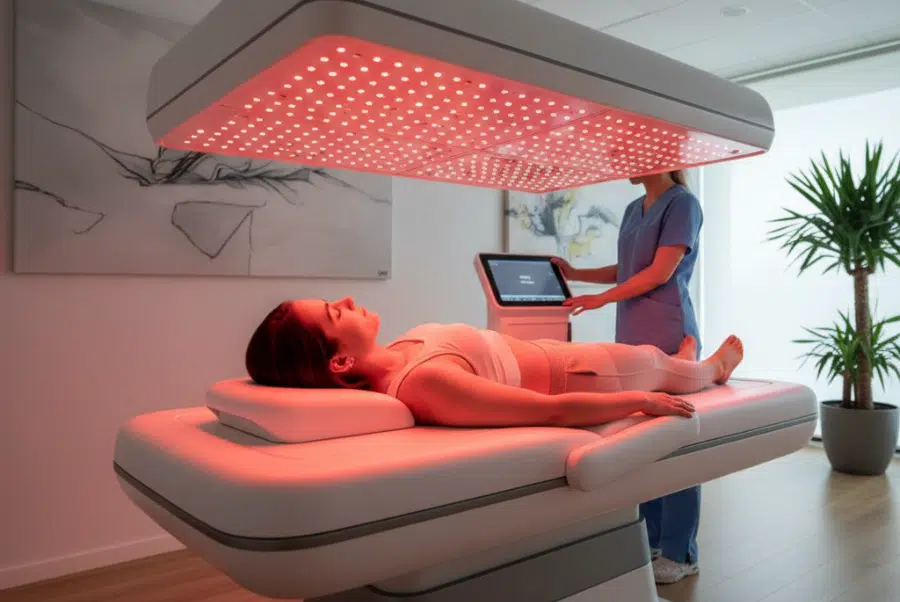 Red light therapy applied to the neck for faster whiplash recovery