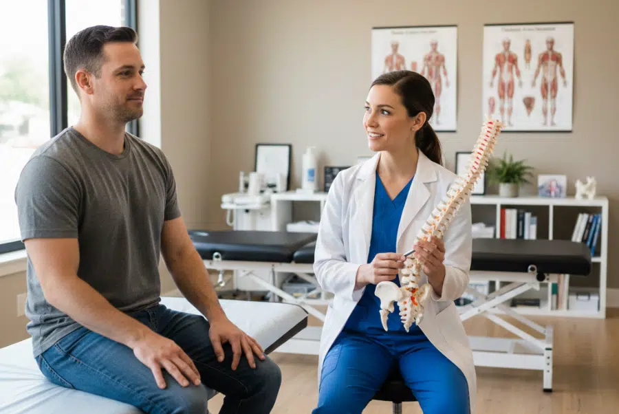 Chiropractor helping chronic pain patient at Back In Motion in Yorktown VA