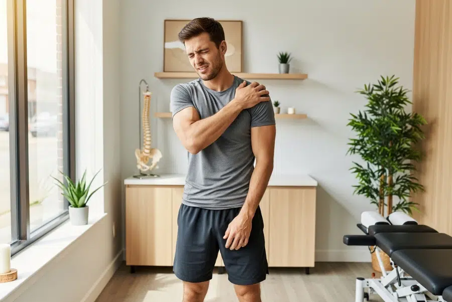 Athlete with shoulder pain seeking Sports Injuries Chiropractors Yorktown VA