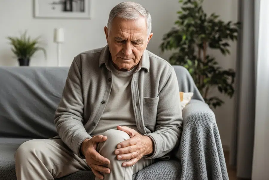 senior experiencing knee joint pain at home Yorktown VA ((Joint Pain Conditions Chiropractors Yorktown VA)