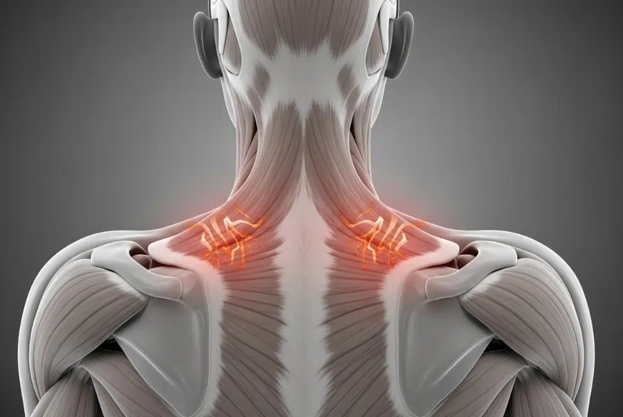 Upper back muscle tension contributing to tension headaches in Yorktown VA