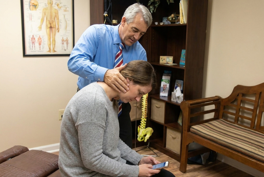 Neck pain caused by poor posture and chiropractic care